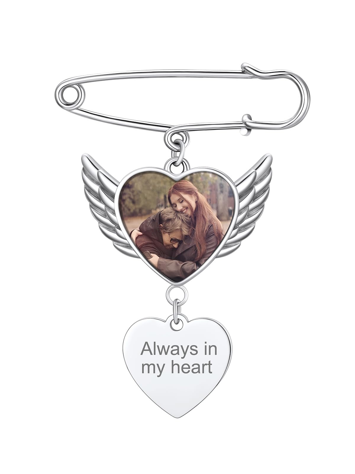 Custom4U Bouquet Picture Charm for Groom Names Customized Brooch for Wedding Memory Funeral Jewelry