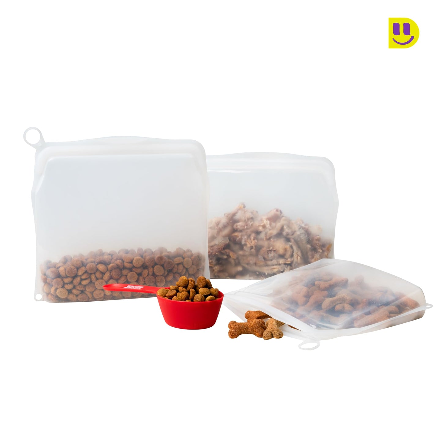 DETOIITO [3 Pack] Reusable Silicone Bags + Measuring Spoons Set - Large, Medium, Small Stand Up Food Storage - Leakproof, BPA Free, Dishwasher & Microwave Safe. Thoughtful Mother's Day Kitchen Gift