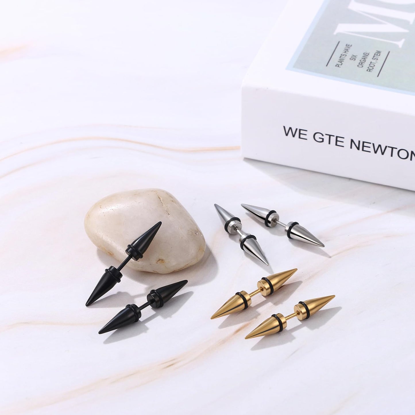 Aroncent Hypoallergenic Spike Stud Earrings - 3Pcs Punk Double Spike Stainless Steel Earrings Piercings Rivet Stud Earrings Statement Jewelry