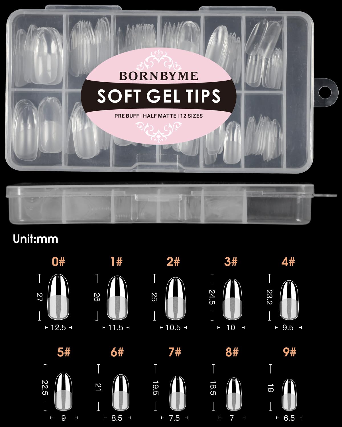 Medium Round Nail Tips,120PCS Pre Almond Round Buff Full Cover Shaped Nail Extenison Tips Half Matte Gel Nail Tips Acrylic False Nail Tips