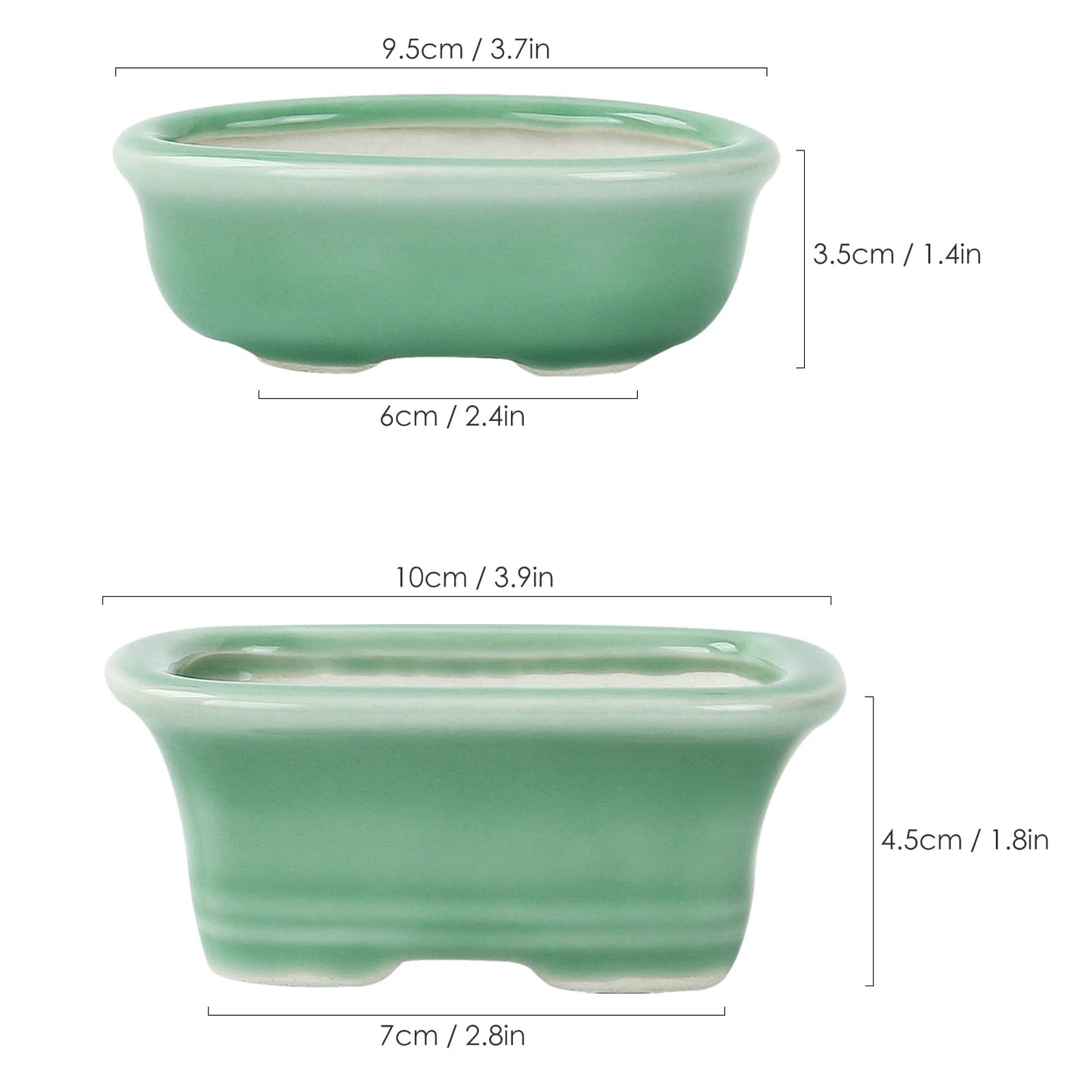 Bonsai Planter Succulent 3.7-3.9" (9-10cm) Mini Green Pots Value Set of 2