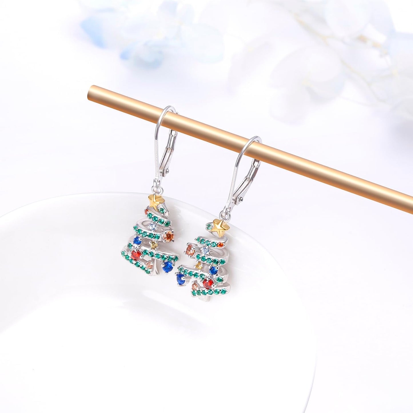 SHAOAN Christmas Tree Dangle Drop Earrings 925 Sterling Silver Leverback Earring Christmas Jewelry Gifts for Women
