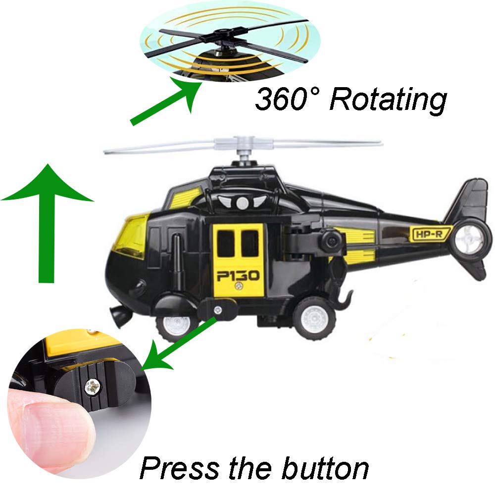 OMGTOY Military Helicopter, Airforce Airplane Toy with Hanging Basket Lights and Sounds for Kids(Black)