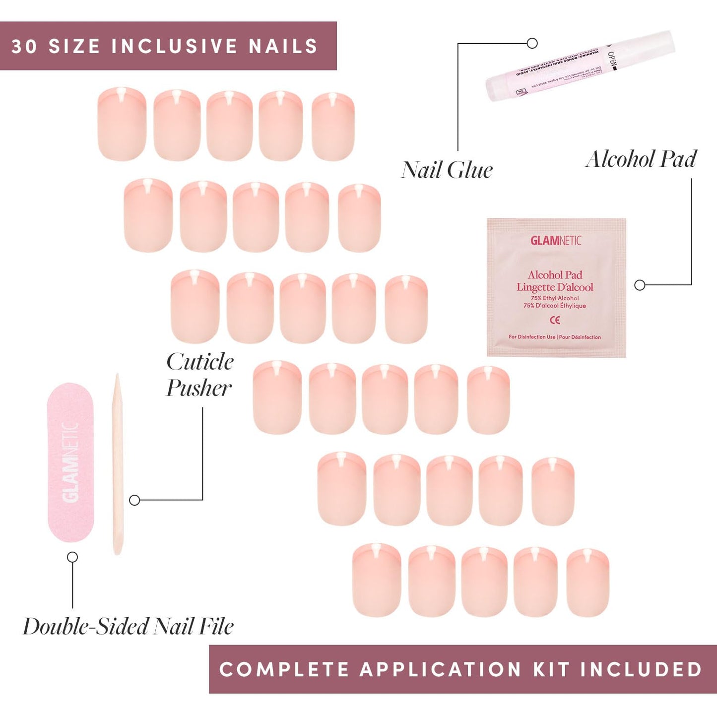 Glamnetic Press-On Nails Bundle - French Peach & Think Pink | Super Short Round Fake Nails with Peach French Tips | Light Pastel Pink Short Oval False Nails | Reusable, Salon-Quality Nail Kits