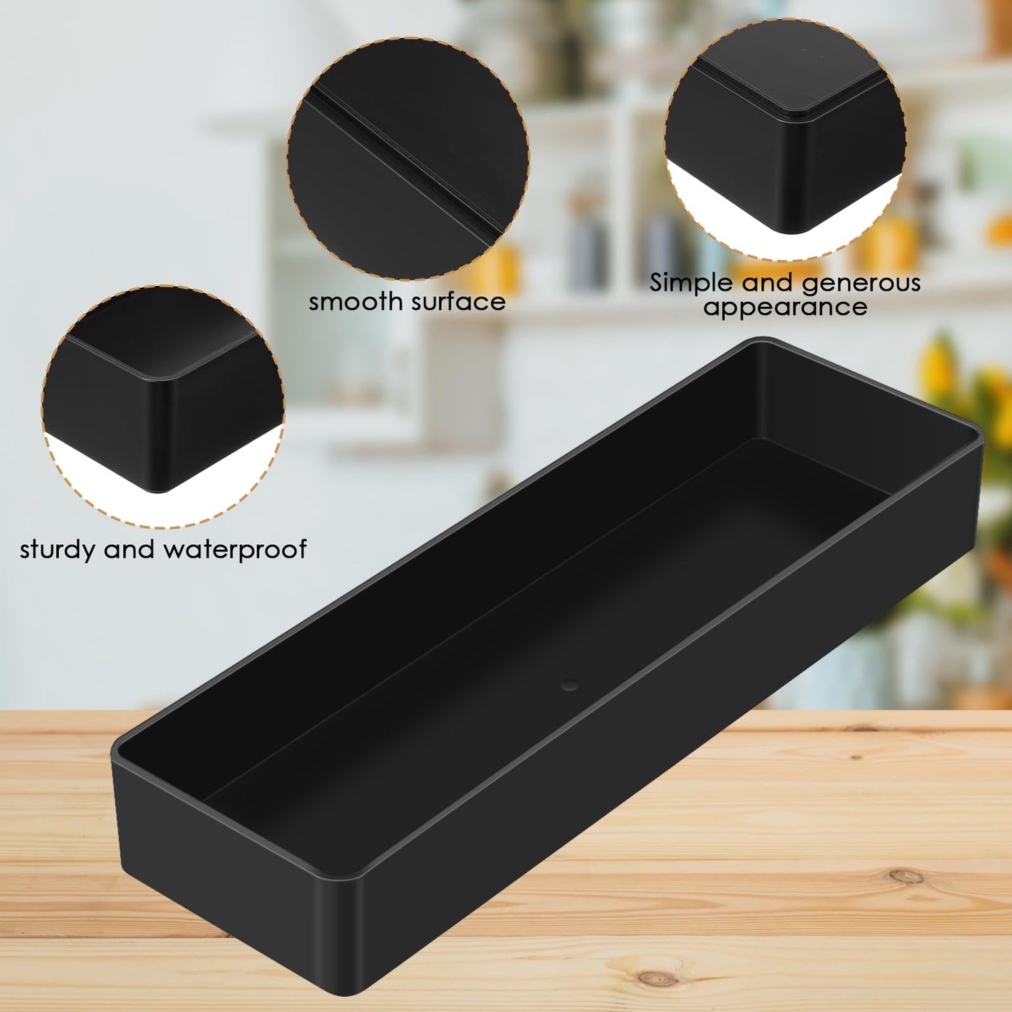 Teling Large Rectangular Desk Organizer Set, Half Accessory Tray, Plastic Tabletop Organizer for Office, Home, or Study, Dimensions: 9.45 x 2.95 x 1.38 Inches(4 Pcs,Black)