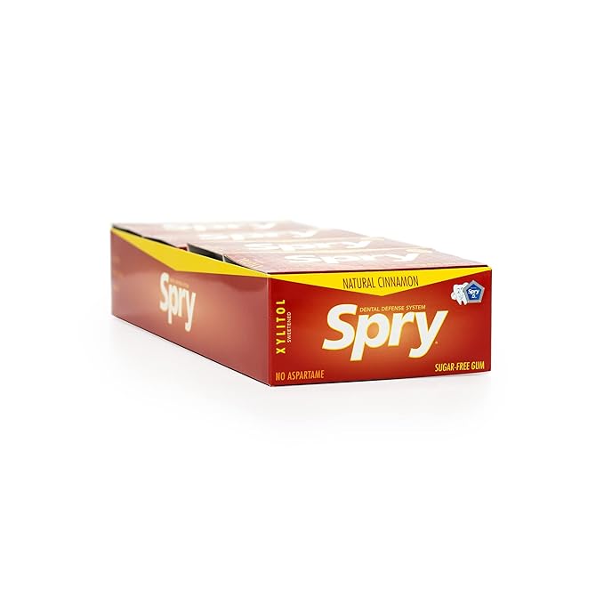 Spry Fresh Natural Xylitol Chewing Gum Dental Defense System - Aspartame-Free, Sugar-Free, Non-GMO, Gluten-Free (Cinnamon, 10 Count Blister Cards - Pack of 20)