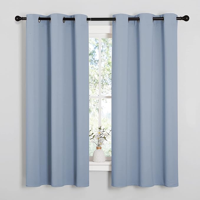 NICETOWN Vintage Blue Blackout Curtains 63 inches Length for Kitchen, 2 Panels, 34" Wide, Thermal Insulated Decoration Drapes for Small Window