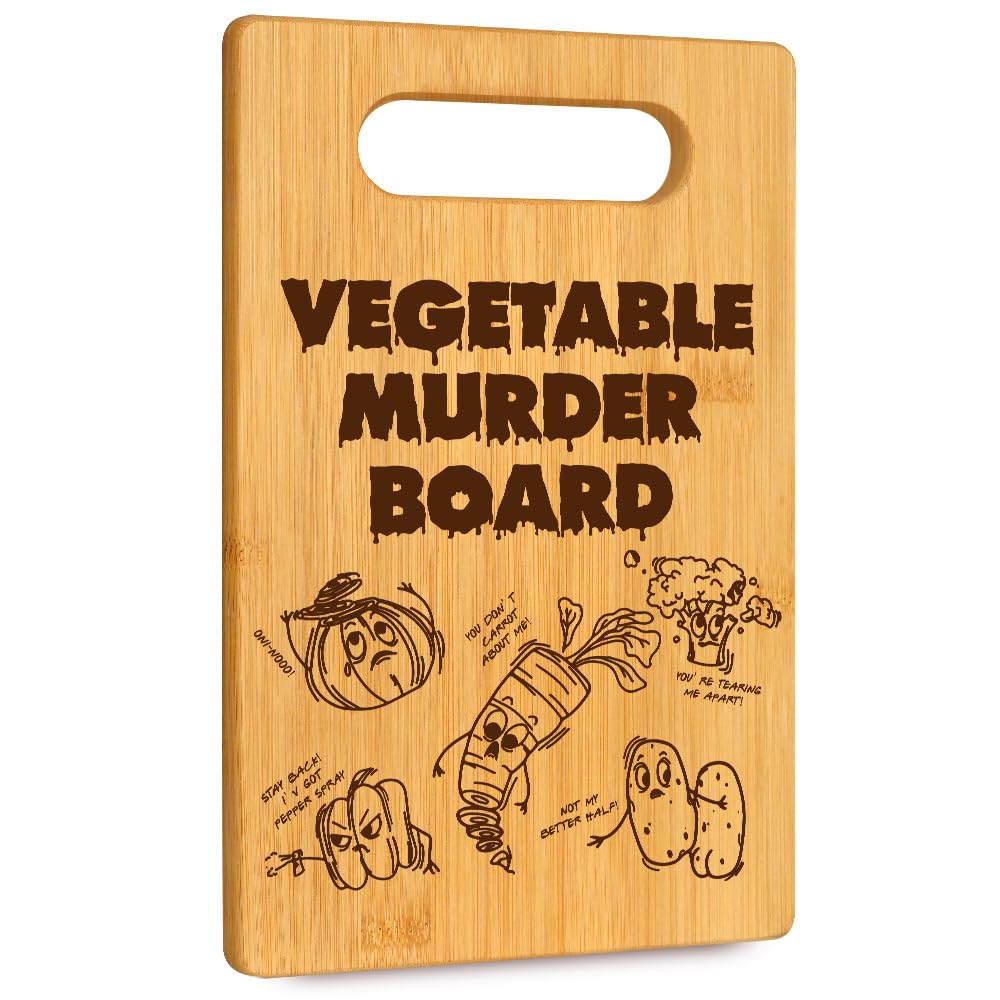 Funny Vegetable Murder Cutting Board with halloween, Humorous Food Serving bamboo cutting Board for Home Decor, Rustic Kitchen Decor Cheese Board Birthday Housewarming Gift