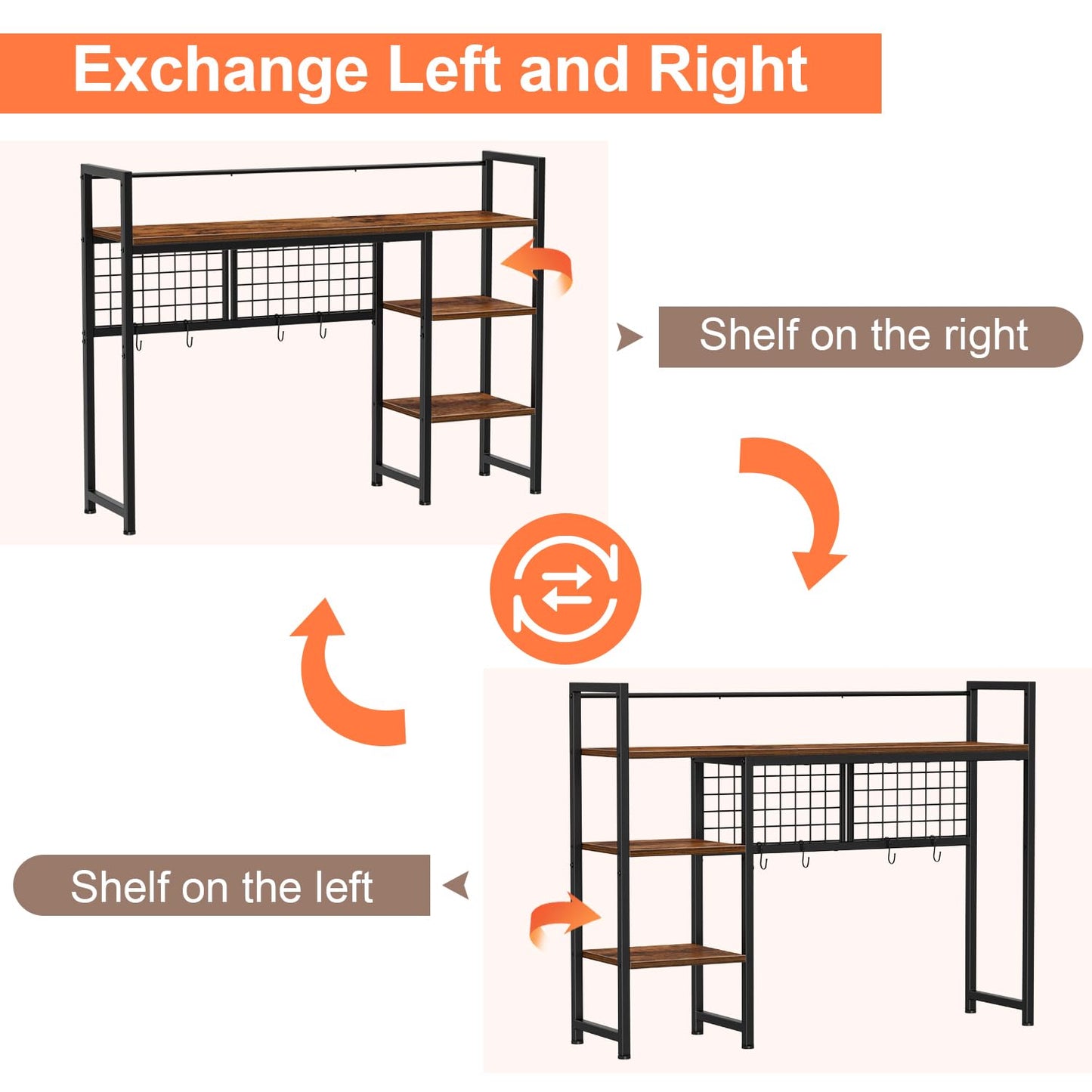 Snughome Desk Shelf, 38.6" Desktop Organizer Shelf, Desk Hutch for Computer Monitor, 4 Tier Desk Display Rack with Pegboard Hooks Set, Wood Desktop Bookshelf for Home Office Dorm