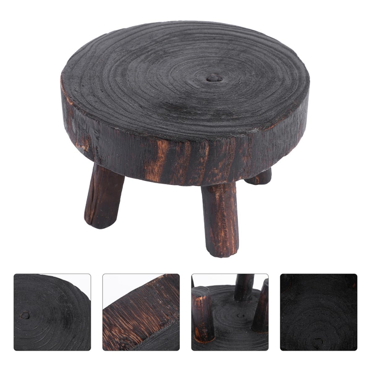 Kisangel Rustic Wooden Plant Stand Stool Xin Copper Finish Decorative Flower Pot Holder Indoor Outdoor Garden Shelf Display for Potted Plants