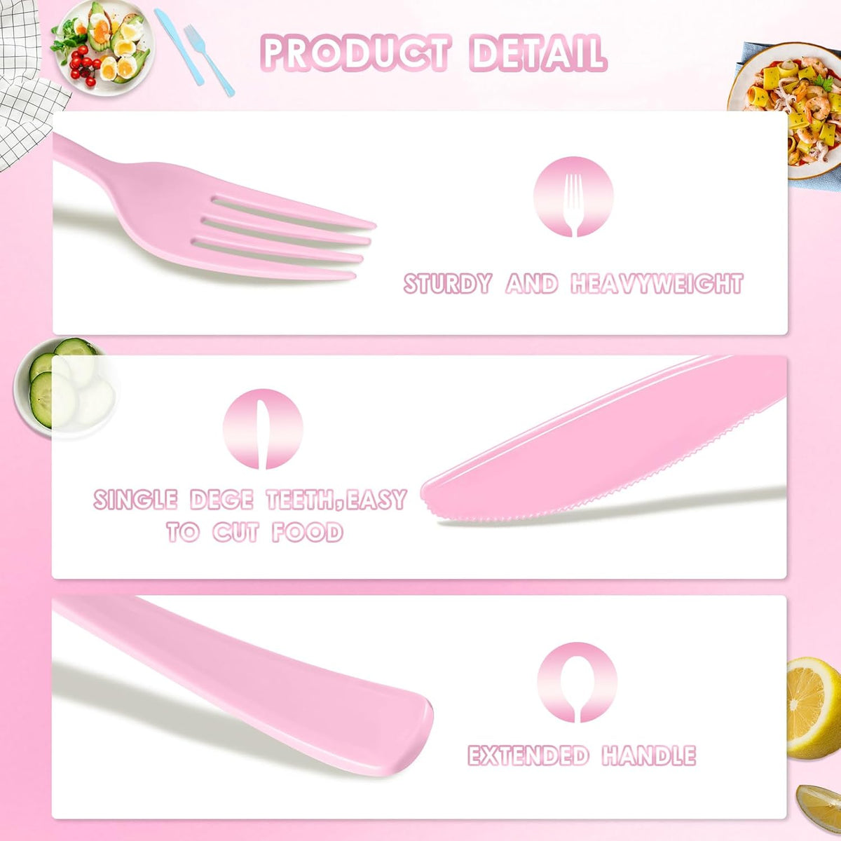 300 Pack Pink Disposable Plastic Silverware Heavy Duty, Plastic Cutlery Set,Forks and Spoons Knives Set for Birthday Party Prom Night, Weddings