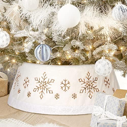 NIBESSER Christmas Tree Collar 30 Inches Plush Tree Skirt Ring with Silver Snowflake Tree Basket Plastics Sheets with Collar Cover Holiday Home Party Christmas Tree Decoration Xmas Ornaments
