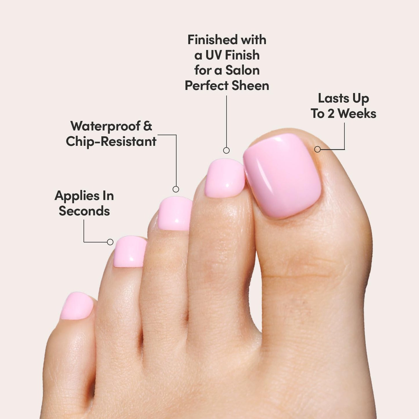 Glamnetic Press On Toenails - Think Pink | Solid Opaque Pale Pink Fake Toe Nails with a Glossy Finish | 16 Sizes - 32 Toe Nail Kit with Glue