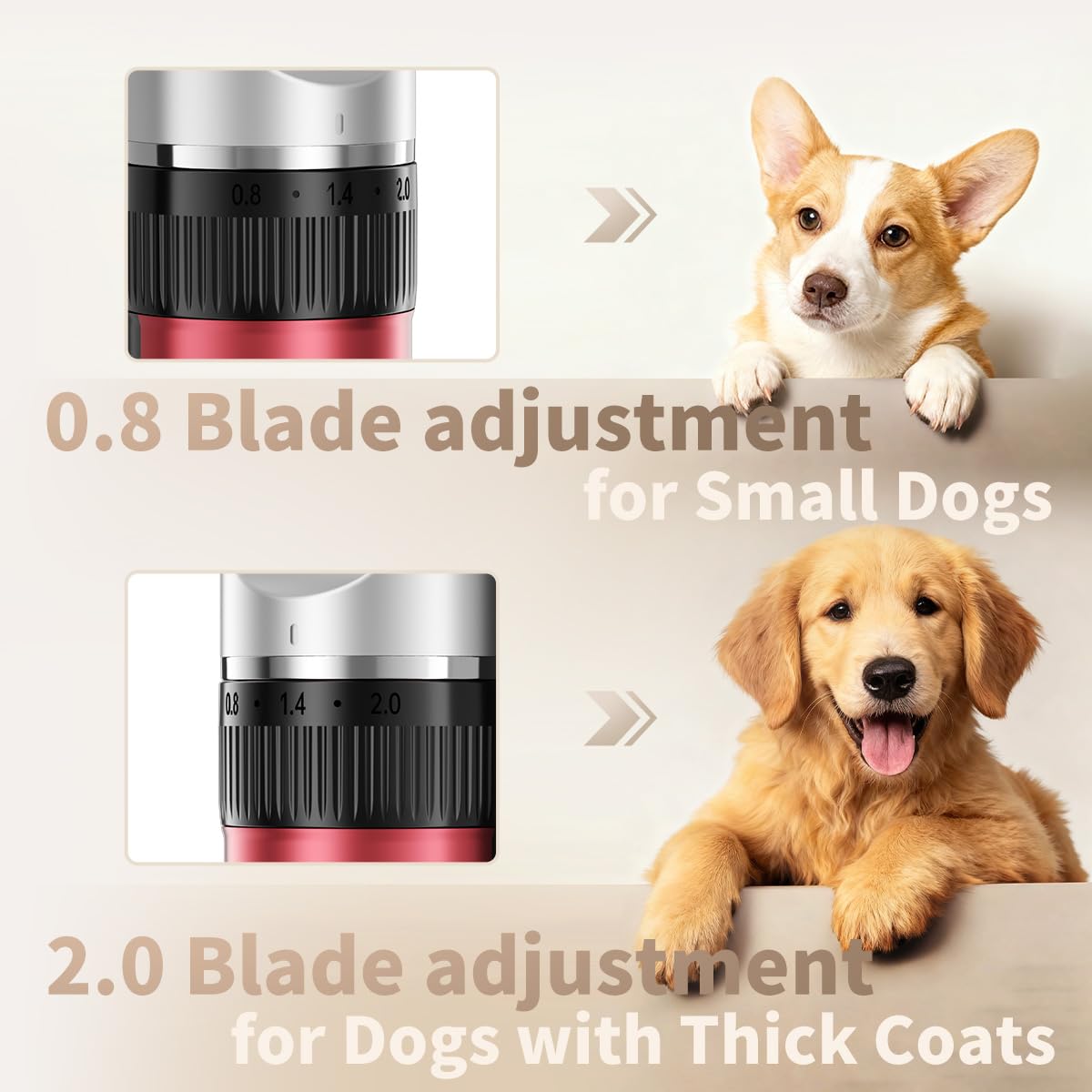iBTC Dog Shaver Clippers Low Noise Rechargeable Cordless Electric Quiet Hair Clippers Set for Dogs Cats Pets Features a Ceramic Blade Head That is Removable (red)