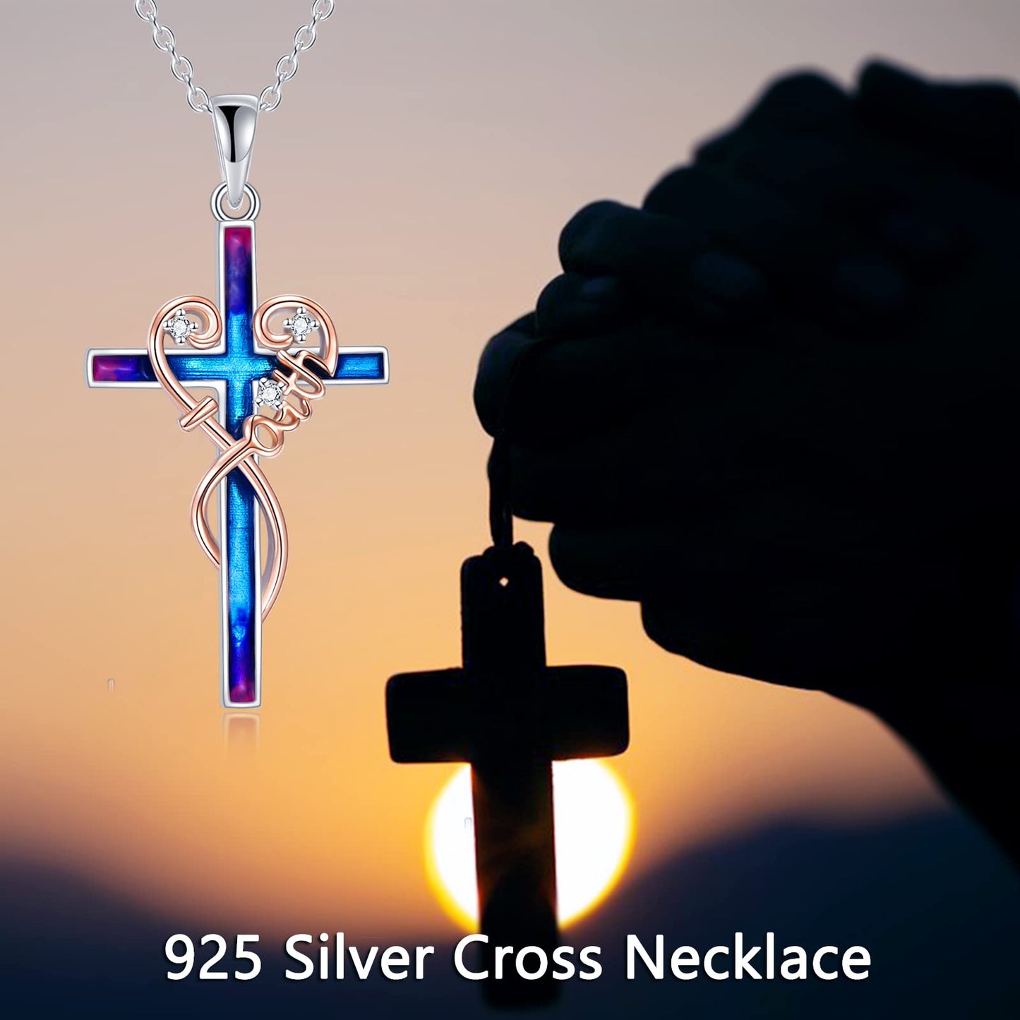 LUHE Cross Necklace for Women Sterling Silver Religious Faith Cross Heart Pendant Necklace Jewelry Christmas Gifts for Teens