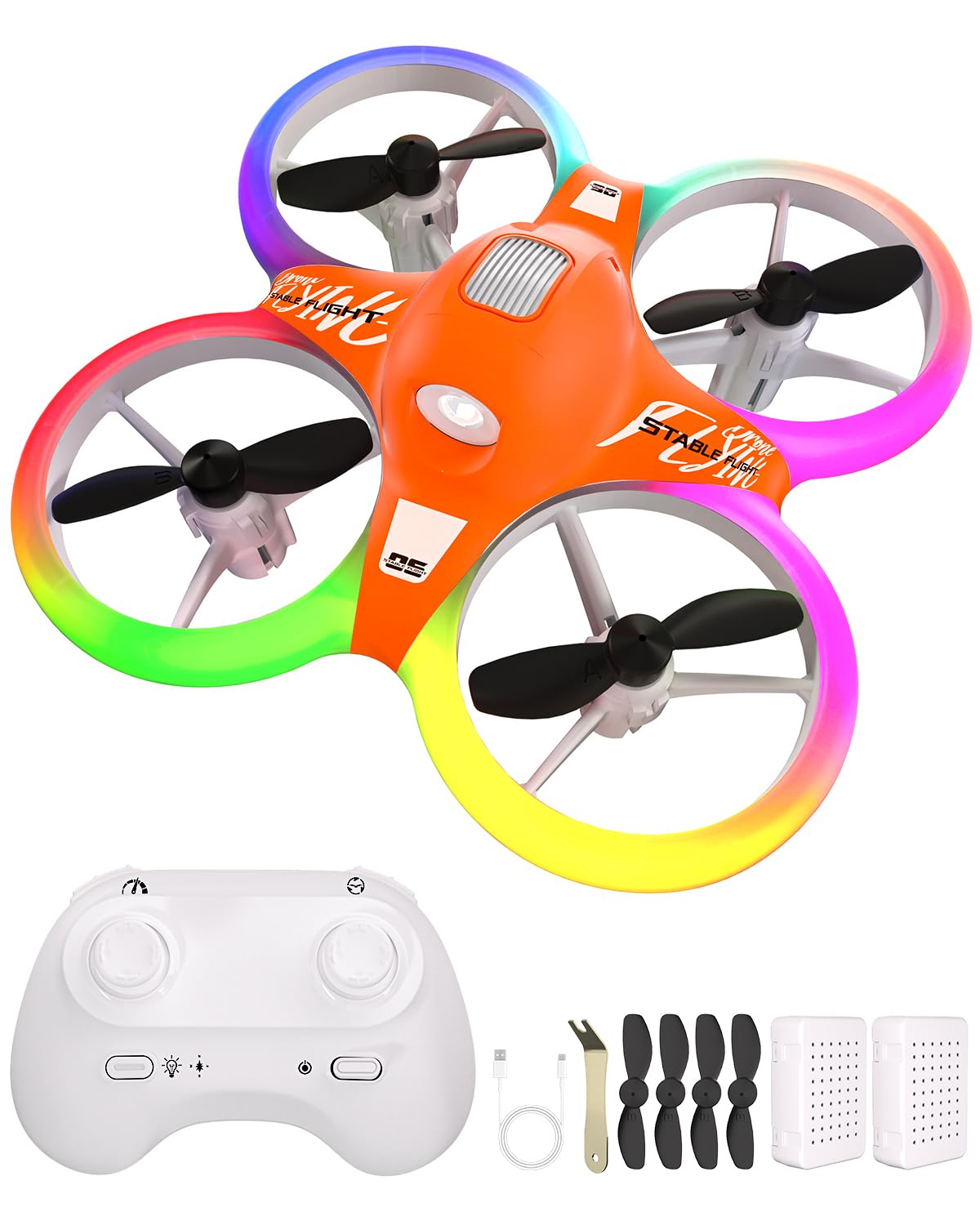 Drone for Kids with Colorful Light, Mini Indoor RC Drone Quadcopter Toy with 360 Flip, Altitude-Hover, Self-Rotation, 3 Speed Modes, 2 Batteries for Boys Girls and Beginners