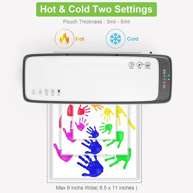 Laminator Machine with Laminating Sheets A4 Portable Thermal Lamination 9-Inch Laminate for Personal Office School Home Use, 6 in 1 Laminater Quick Warm Up Never Jam