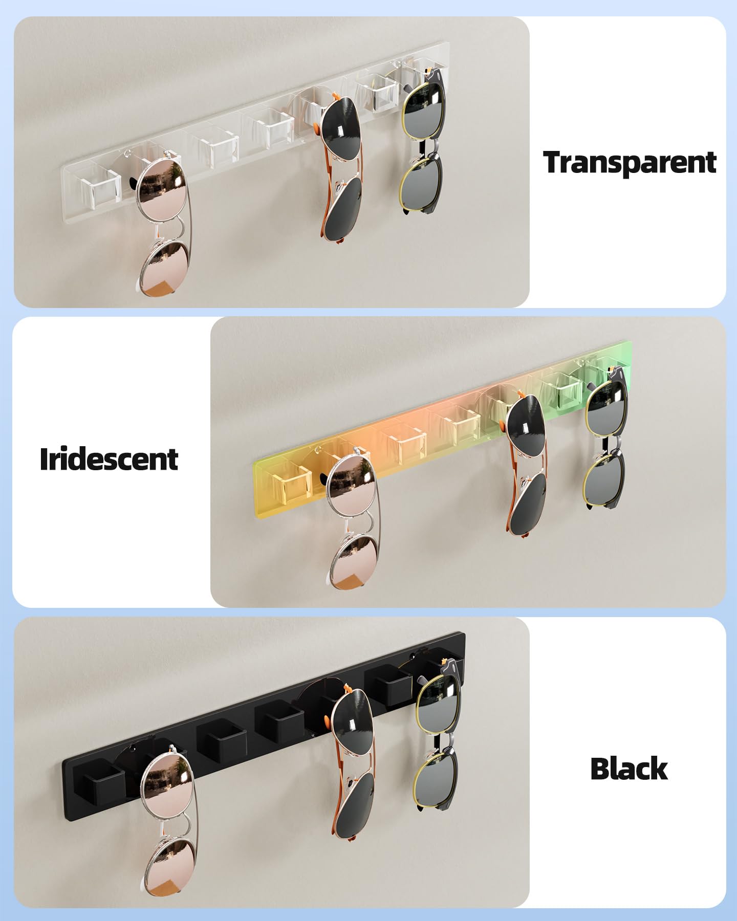 MaxGear Sunglasses Organizer Wall Mount, 2-Pack Acrylic Eyewear Display Holder with 14 Slots, Sunglasses Storage, Includes Adhesive Tape & Screws, Black Wall Mounted Shelf for Closet, Cabinet, Door