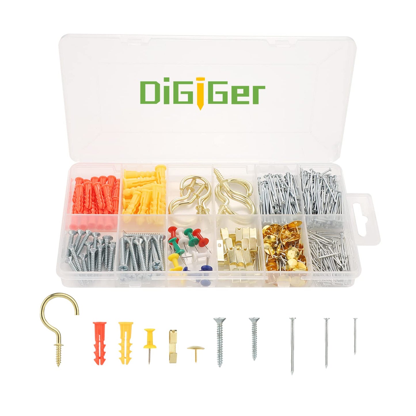 Picture Hangers,Picture Hanging Kit, DIGIGER Heavy Duty Picture Hooks with Nails and Hardware for Wall Mounting Picture Frame, Canvas, Mirror Hanging, Holds 10-100 lbs,Golden (600PCS)