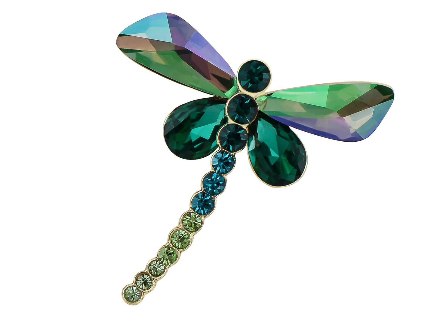 Alilang Silvery Tone Sparkly Crystal Rhinestones Dragonfly Insect Brooch Breastpin Lapel Pins for Women, Green