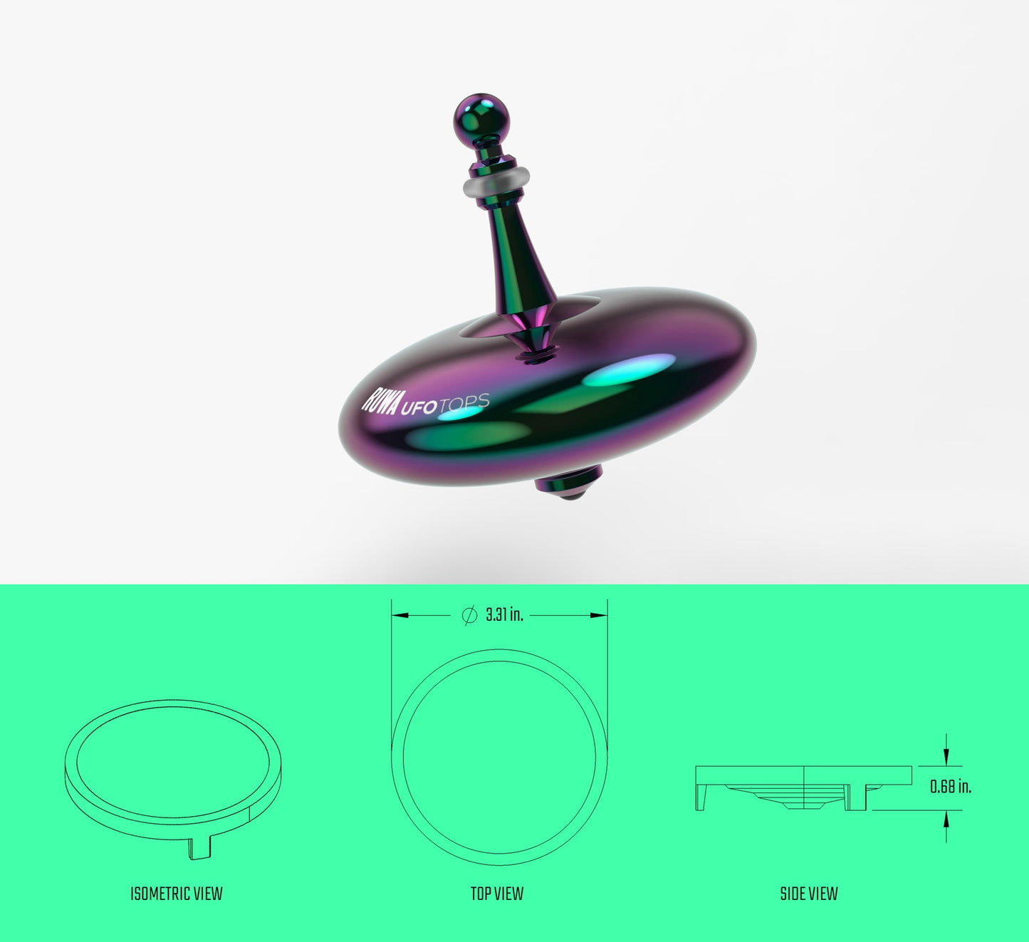 Plexity Labs UFO Tops Ruwa - Metal Spinning Fidget Toy Top - Inspired by The 1994 USS Ruwa, Zimbabwe UFO Incident - Psychedelic Stainless Steel