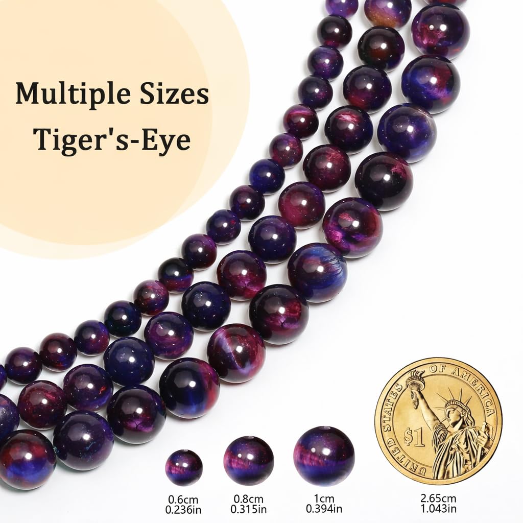 Yochus Natural Tiger Eye Beads, 60Pcs 6MM Onyx Agate Color Enhance Round Loose Beads Bulk, DIY Charm Smooth Gemstone Beads for Jewelry Making(4mm 8mm 10mm 12mm Beads)