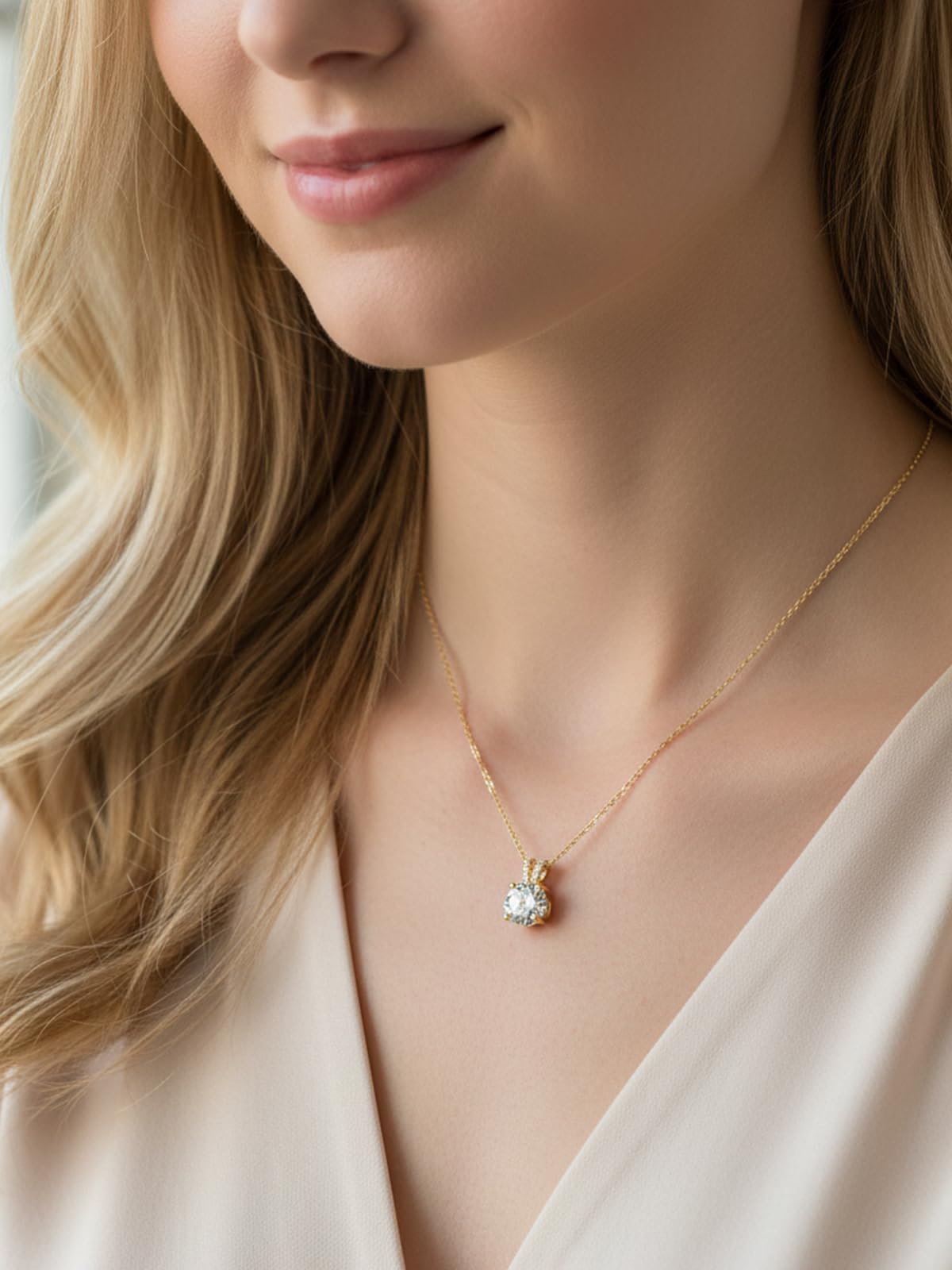 CYW Gold Plated Small Moissanite Cute Sparkle Solitaire Simple Necklace for Women 925 Sterling Silver Chain Pendant