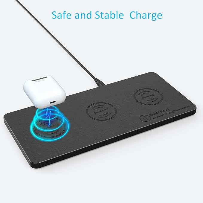 Wireless Charging Pad, ZealSound Ultra-Slim Triple Charger Station for Multiple 3 Devices & New Airpods Ultra Slim PU Leather Wireless Charging Mat W/AC Adapter for Smartphone Phone (Black)