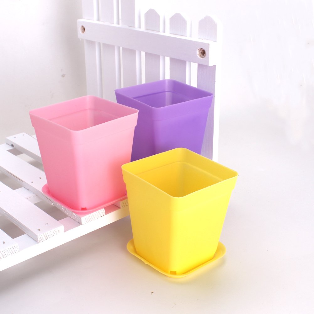 WARMBUY Colorful Plastic Flower Pots with Saucers for Small Plants, Set of 12 (Pack of 2)
