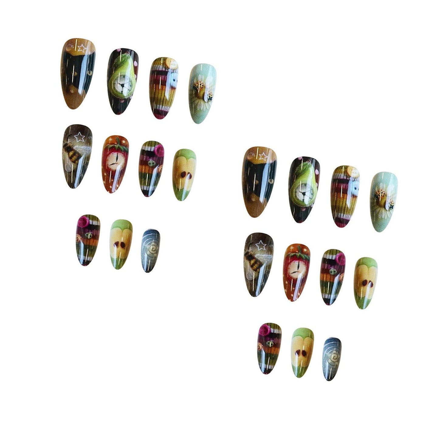 IMRAIN Press on Nails Medium Almond Fake Nails Glossy Acrylic False Nails with Cute Pattern Design Y2K Glue Stick on Nails for Women Girls 24Pcs
