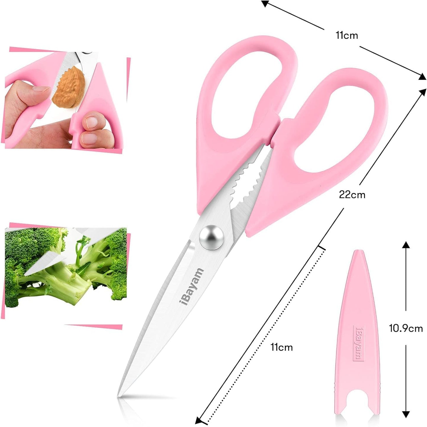 iBayam All Purpose 8.5" Cooking Scissors with Sheath, Pink Kitchen Gadgets for Women, Mom, Wife, Her