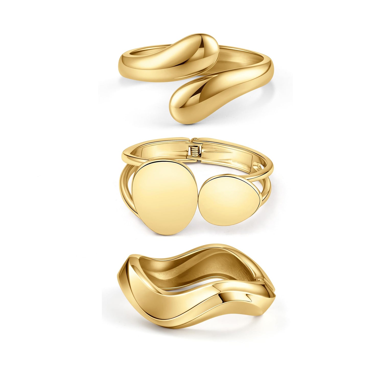 CASDAN Chunky Gold Bangle Bracelets for Women Dainty Twist Hinged Cuff Stackable Bangles Set Trendy Statement Bracelet Stack Fashion Jewelry Gifts