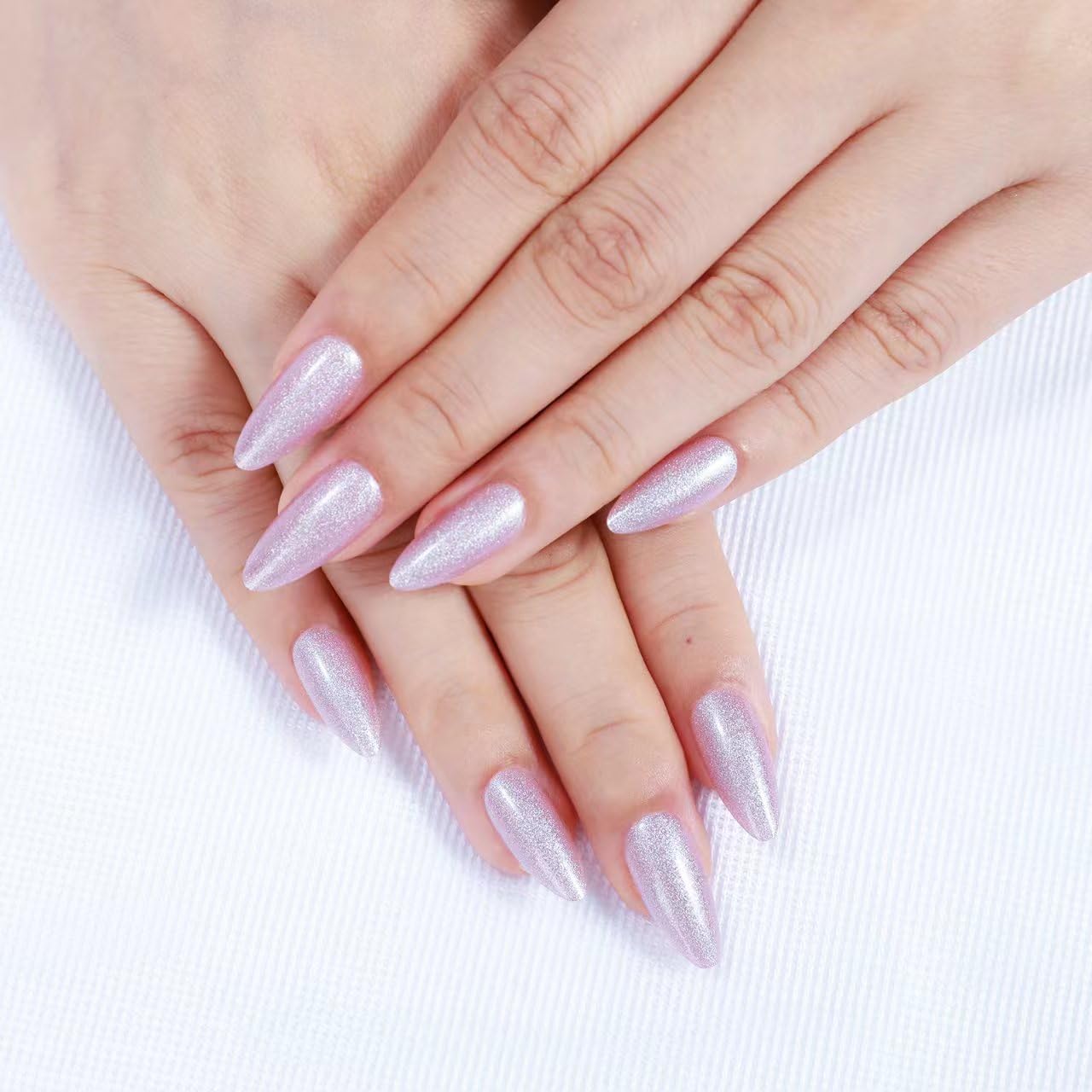 Rnker Press On Nails - Flash Silver, Almond Top gel Nails with a Glossy Glaze Finish, 15 Sizes - 30 Nail Kit with Glue