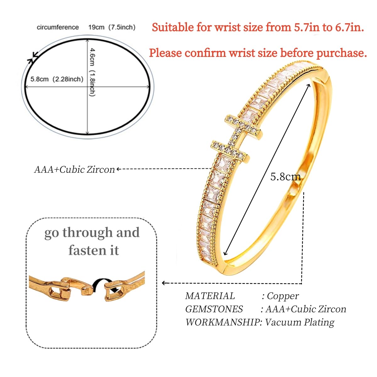 18K Gold Plated Letter H Bangle Bracelet for Women Personalized Cubic Zirconia Bracelets Love Bangles Bracelets Gifts for Her (H)