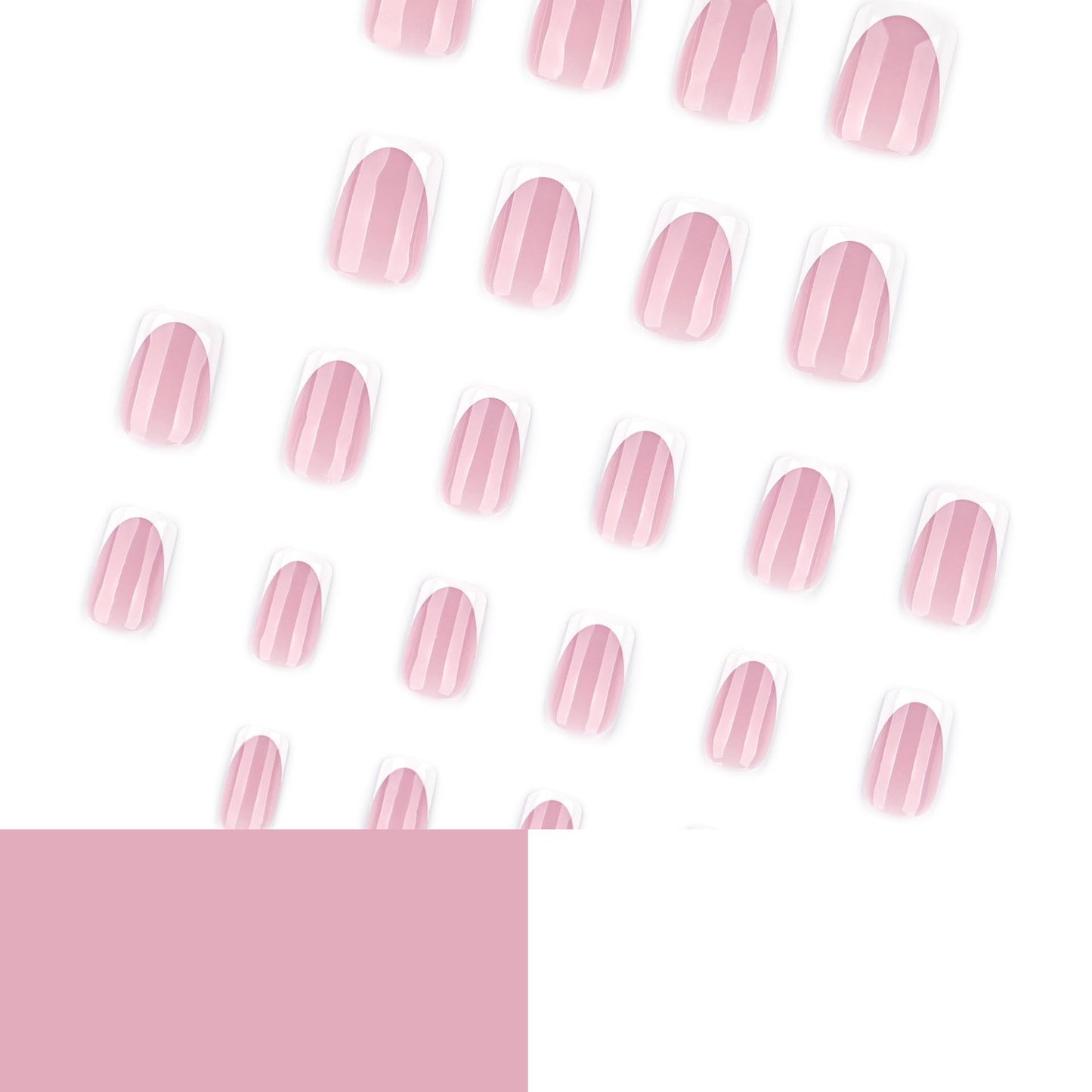 French Tip Press on Nails Short Square Fake Nails Glossy Nature False Nails Nude Pink Reusable Full Cover Acrylic Nails for Women Nail Decoration 24Pcs