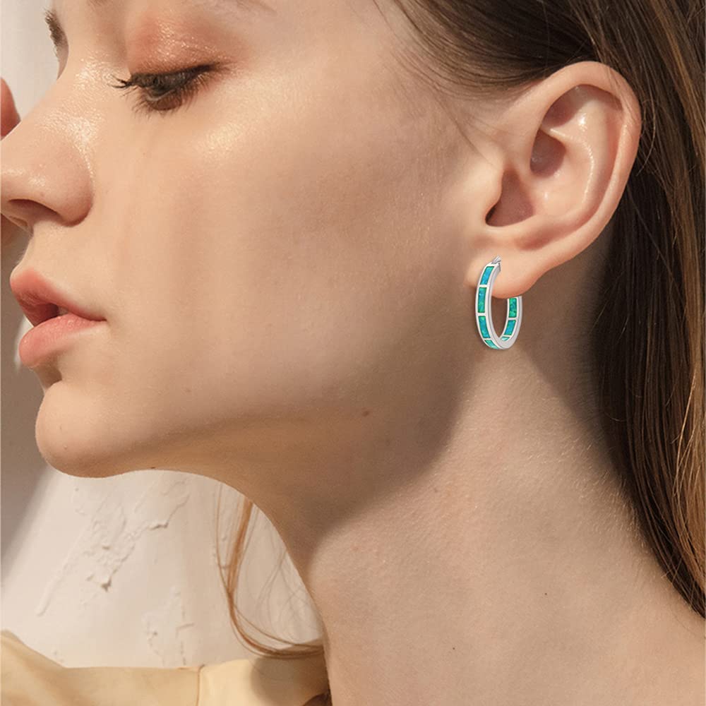 CiNily St Patrick's Day Green Opal Huggie Hoops Sterling Silver Plated Hypoallergenic Earrings for Women with Sensitive Ears Fashion Hoop Earrings
