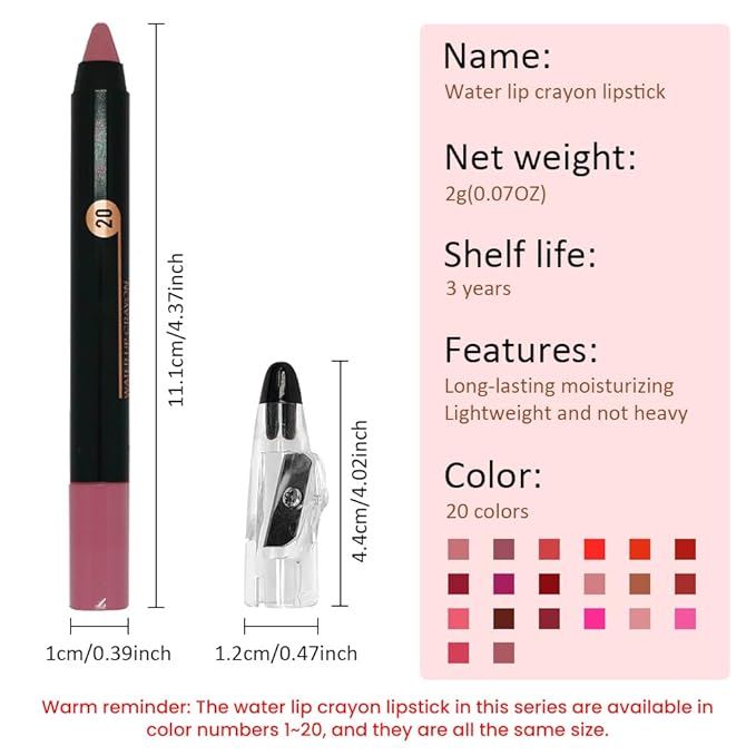 Mauve Crayon Matte Lipstick Lip Liner Pencil, Moisture Smooth Lipstick Pencil, With pencil sharpener Sharpenable Lip Pencil, Ultimate Lip Crayon for Women Smudgeproof Waterproof 20#