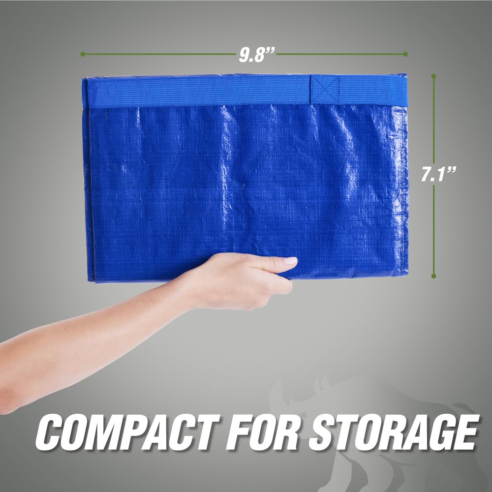 RUGGED RHINO 4 Pack Heavy Duty Extra Large Blue Moving Bags, Durable Bag with Strong Handles and Zipper, Moving Boxes Alternative for College Packing, Holiday Décor, Space Saving Storage with Label
