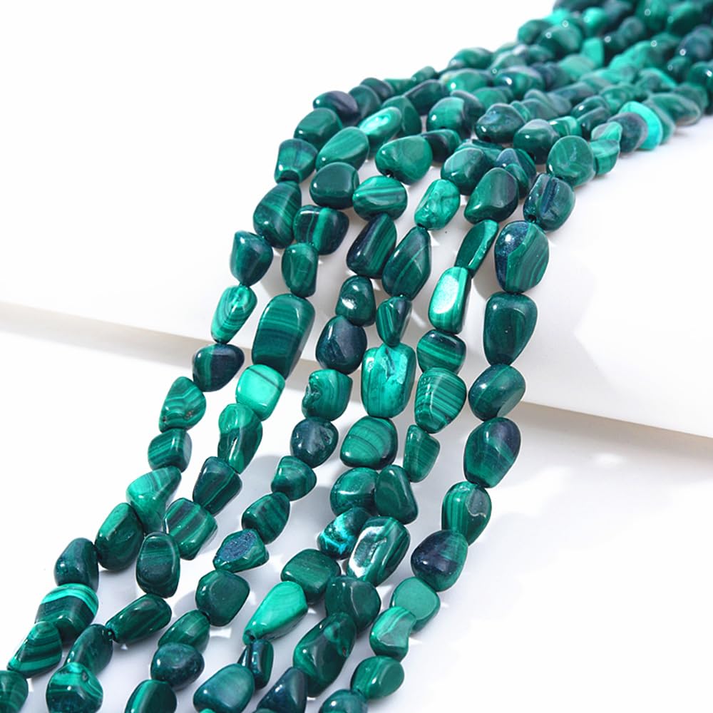 jodaying 6-8mm Natural Malachite Nuggets Oval Free Tumbled Pebble Semi Precious Gemstone Loose Stone Beads Approx 15.5 inch for DIY Jewelry Making