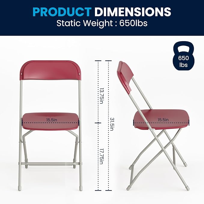 Flash Furniture Hercules Series Plastic Folding Chair - Red - 650LB Weight Capacity Comfortable Event Chair - Lightweight Folding Chair