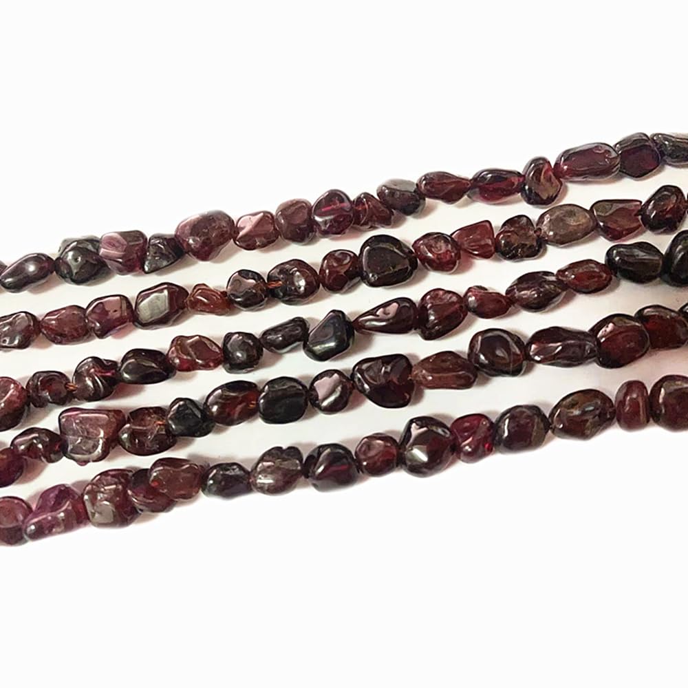 jodaying 6-8mm Natural Red Garnet Nuggets Oval Free Tumbled Pebble Semi Precious Gemstone Loose Stone Beads Approx 15.5 inch for DIY Jewelry Making