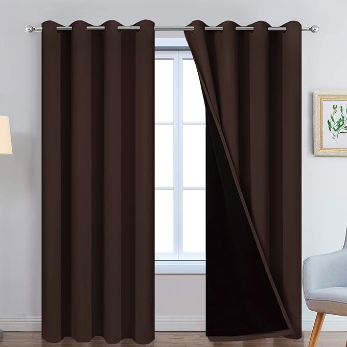 Yakamok Blackout Curtains 84 Inches Long,Blackout Curtain Panels for Bedroom, 2 Thick Layers Grommet Top Thermal Insulated Drapes with Black Liner for Living Room(52Wx84L, Chocolate Brown, 2 Panels)