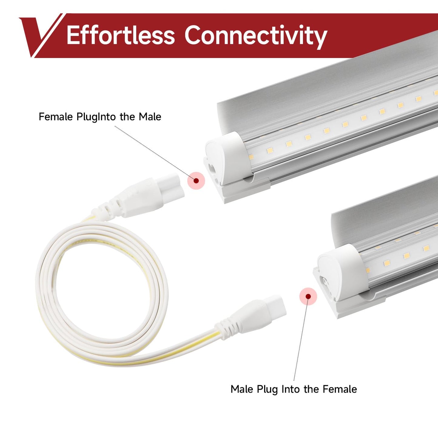 VShape 2 Pack LED Grow Light 2FT, 5000K Full Spectrum, 48W(2 x 24W), Linkable Growing Lamp Fixture, T8 Grow Lights for Indoor Plants, Seed Starting, Vegetables