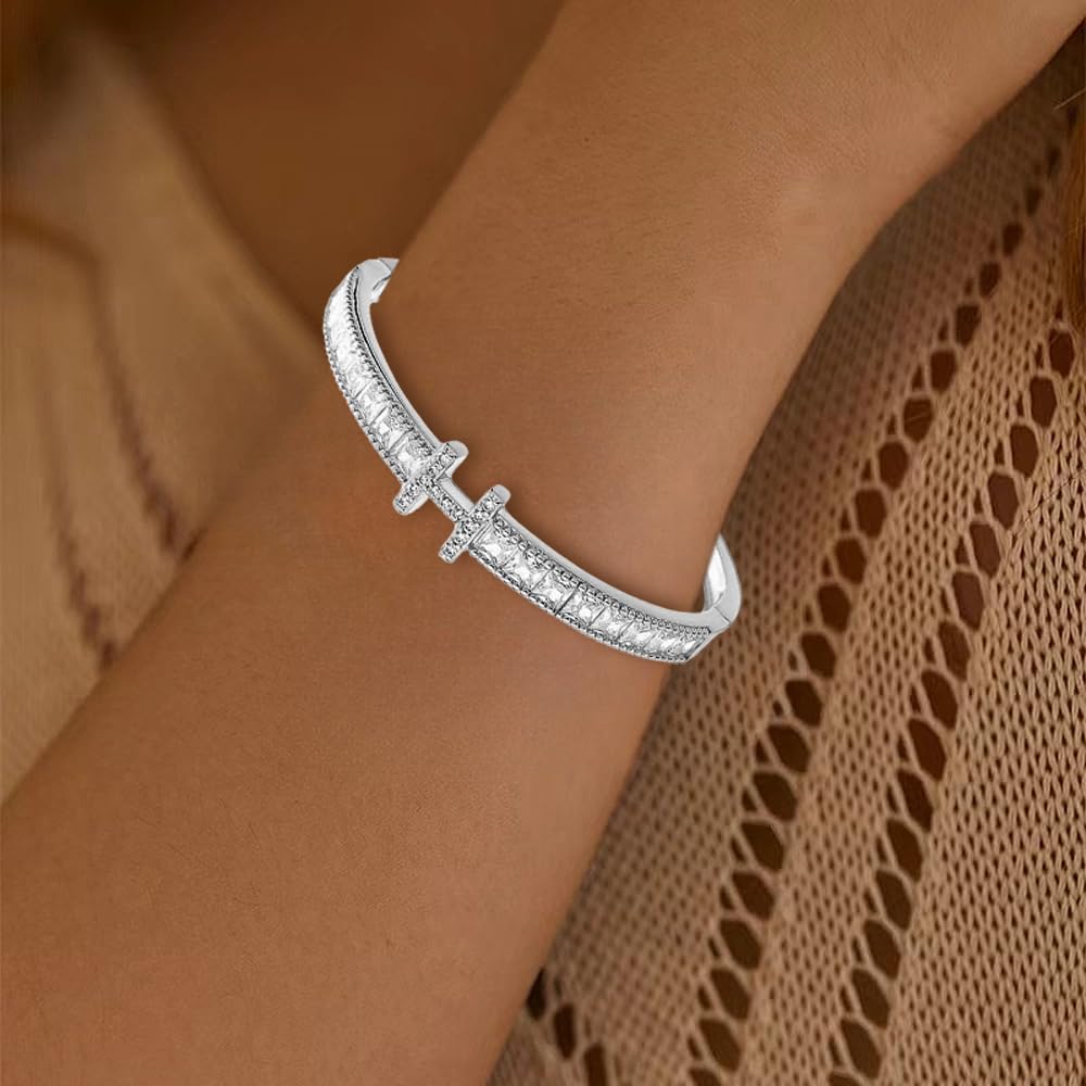 Letter H Bangle Bracelet for Women Personalized Cubic Zirconia Bracelets Love Bangles Bracelets Gifts for Her (S)