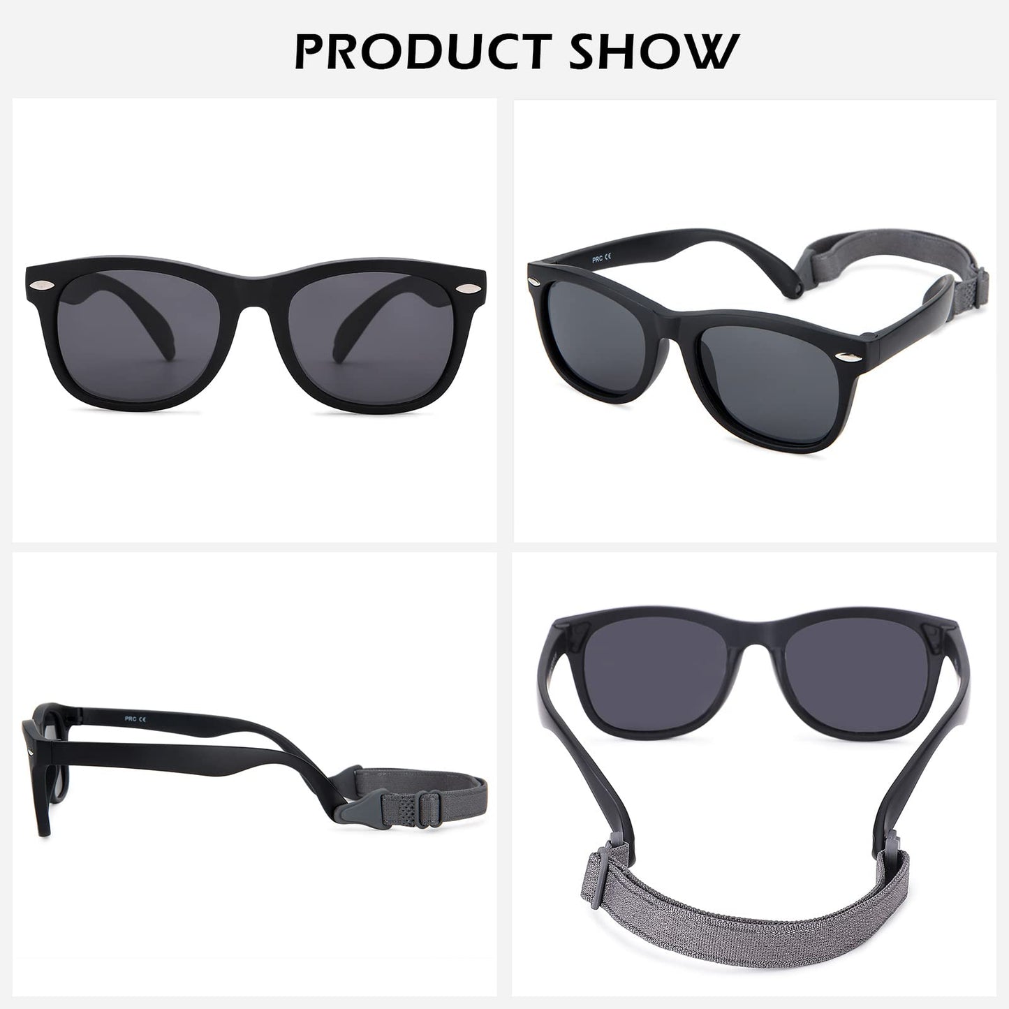 Hycredi Flexible Polarized Baby Sunglasses with Strap for Newborn Infant Boys Girls Age 0-24 Months-Matte Black/Grey +Black/Blue Mirrored