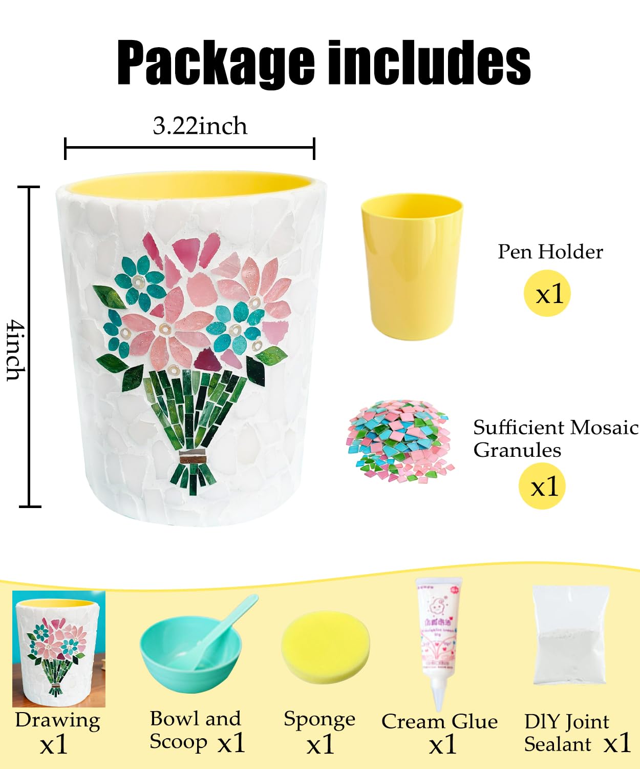 YUCHIYA DIY Glass Mosaic Pen Holder Craft Kit - Complete Materials Package for Beginners, Personalized Handmade Gift for Birthdays Holidays, Educational Art Set Develops Hands-On Skills (Pink)