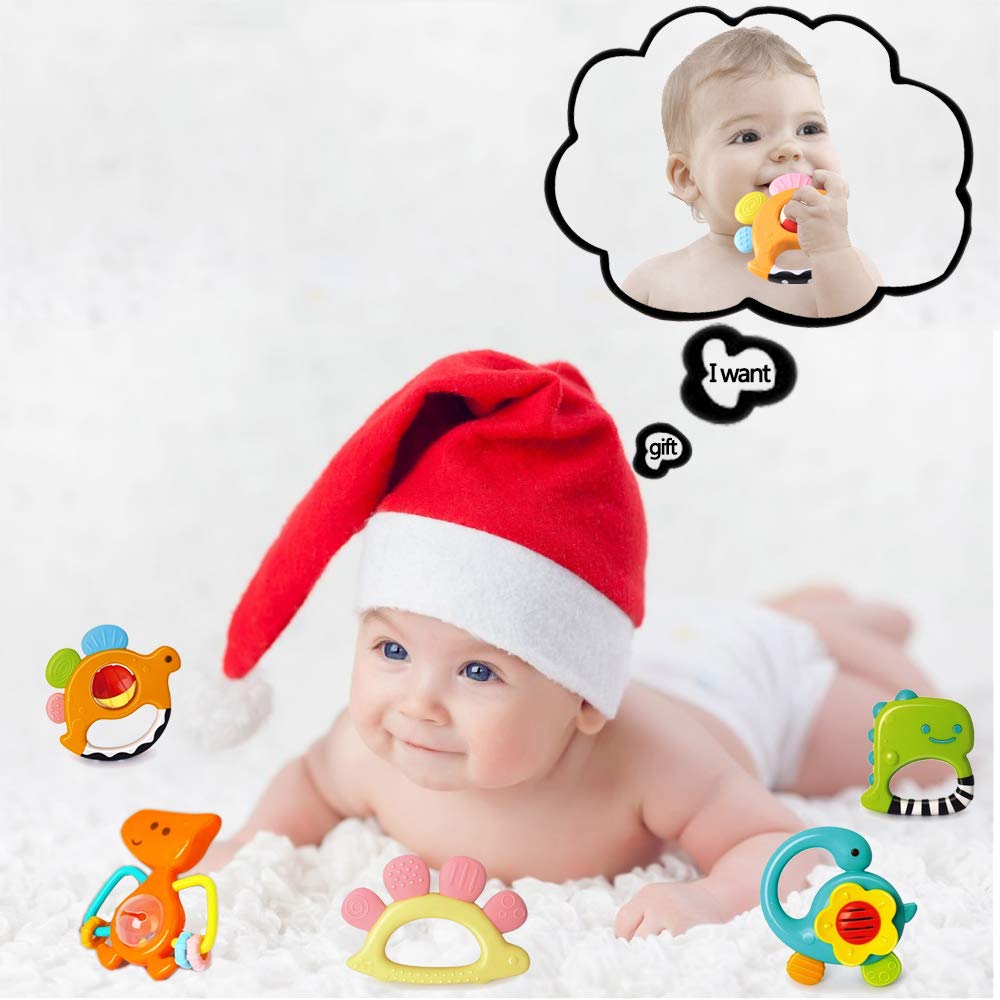 Yiosion Baby Rattles Sets Teether, Shaker, Grab and Spin Rattle, Musical Toy Set, Early Educational Toys Gifts for 3, 6, 9, 12 Month Baby Infant, Newborn