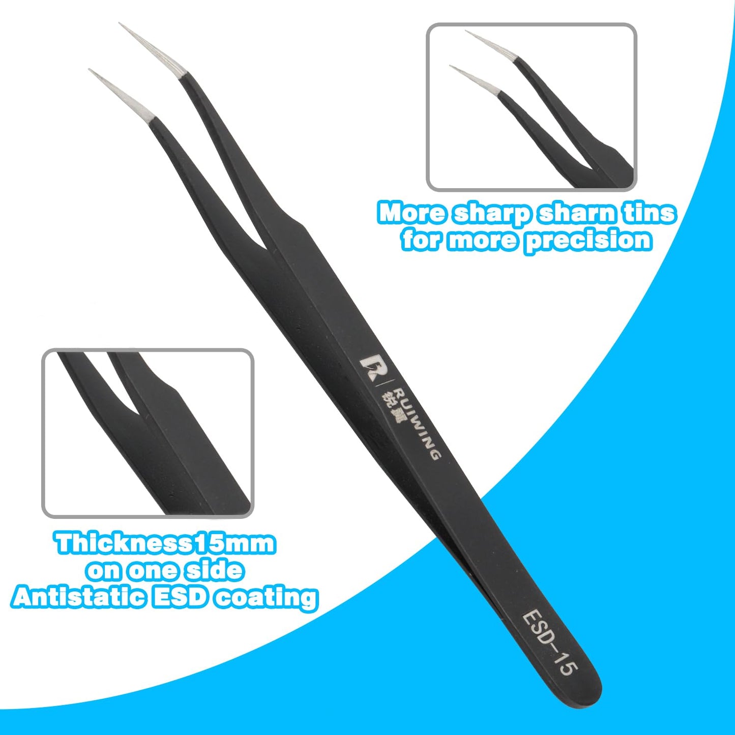 4 Pcs Precision Stainless Steel Tweezers Set, Extra-Long & Thick RL Tweezers, Straight Curved Tips, for Electronics, Jewelry, Crafts, Labs & DIY Repairs, Precision Tools