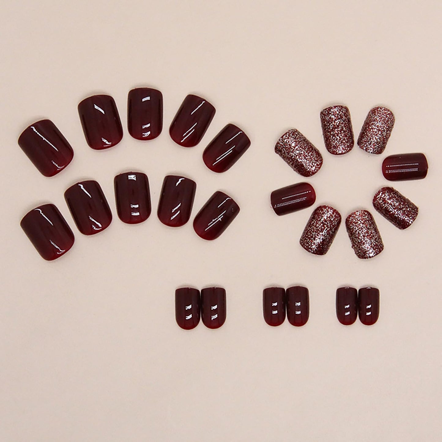 Wine Red Press on Nails Short,RTKHFZE Square Fake Nails Glossy Solid Color False Nails with Glitter Design 24Pcs Acrylic Nails for Women Full Cover Stick on Nail