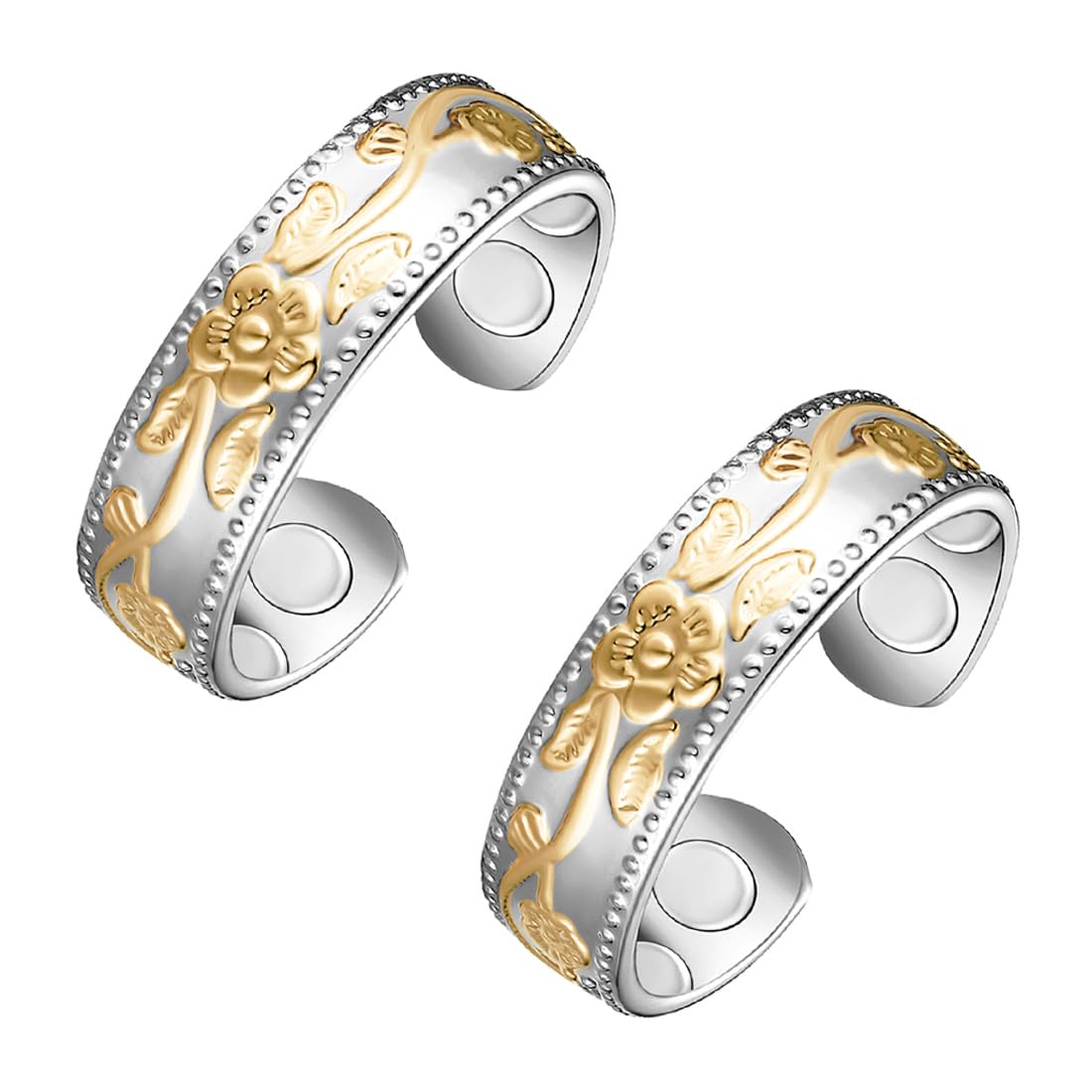 Vicmag Copper Magnetic Rings for Women, Magnetic Ring Ladies Fingers Thumb 100% Solid Pure Copper Gift Adjustable (Golden Flower)